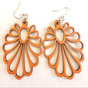 Green Tree Large Floral Tangerine Earrings Wooden Lightweight
